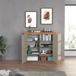 Madia alta moderna 140x130h cm tortora rovere Block