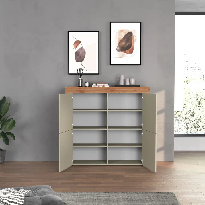 Madia alta moderna 140x130h cm tortora rovere Block