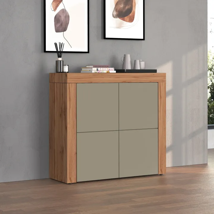 Madia alta moderna 140x130h cm tortora rovere Block