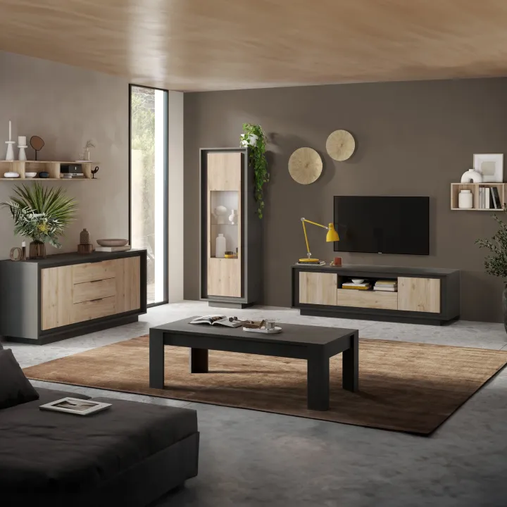 Madia alta 106x171h cm 2 ante antracite rovere chiaro Deluxe