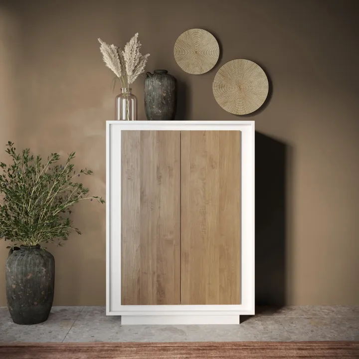 Madia alta 106x171h cm 2 ante bianco opaco rovere scuro Deluxe