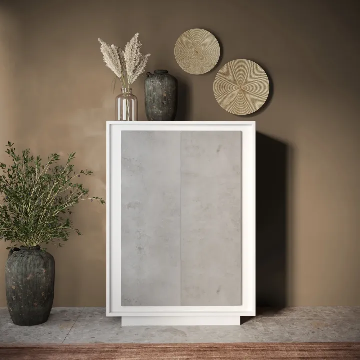 Madia alta 106x171h cm 2 ante bianco opaco grigio cemento Deluxe
