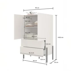 Madia alta 90x150h cm 2 ante 4 cassetti bianco Simple
