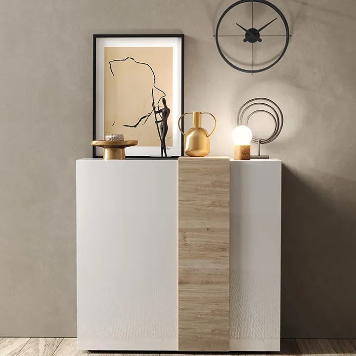 Madia alta 121x113h cm 2 ante moderna bianco lucido rovere Universal