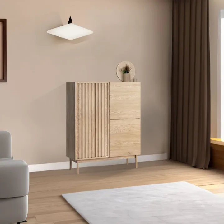 Madia alta 106x130h cm design moderno cannettato rovere Colby