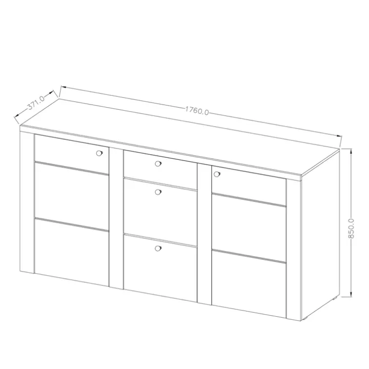 Madia con cassetti 176x85h cm 2 ante quercia rovere grigio Paloma 2