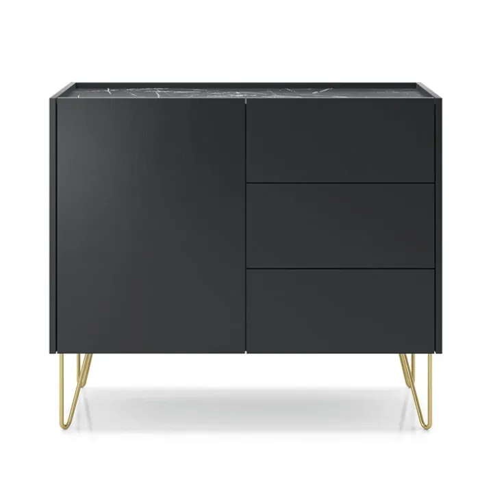 Madia moderna 97x83h cm 1 anta 3 cassetti moderna grafite frassinato effetto marmo Sirena