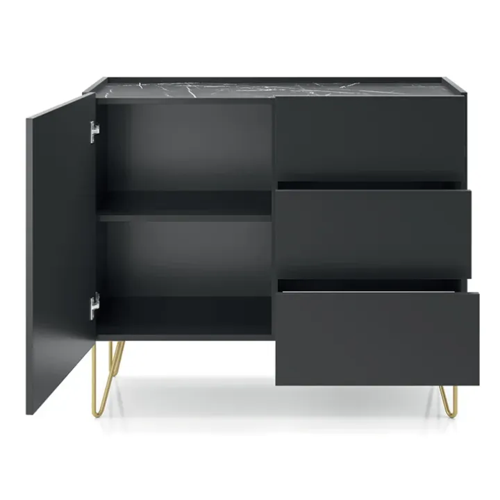 Madia moderna 97x83h cm 1 anta 3 cassetti moderna grafite frassinato effetto marmo Sirena