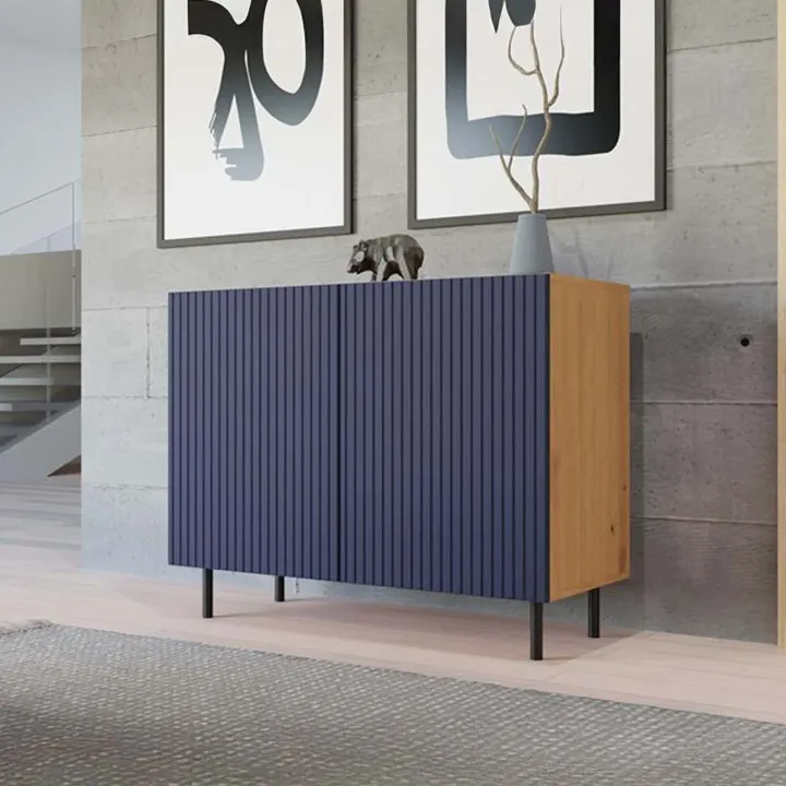 Madia moderna 100x78h cm 2 ante blu rovere cannettato Koreva