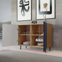 Madia moderna 100x78h cm 2 ante blu rovere cannettato Koreva