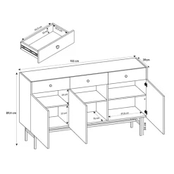 Madia moderna 155x90h cm 3 ante 3 cassetti nero Eterna