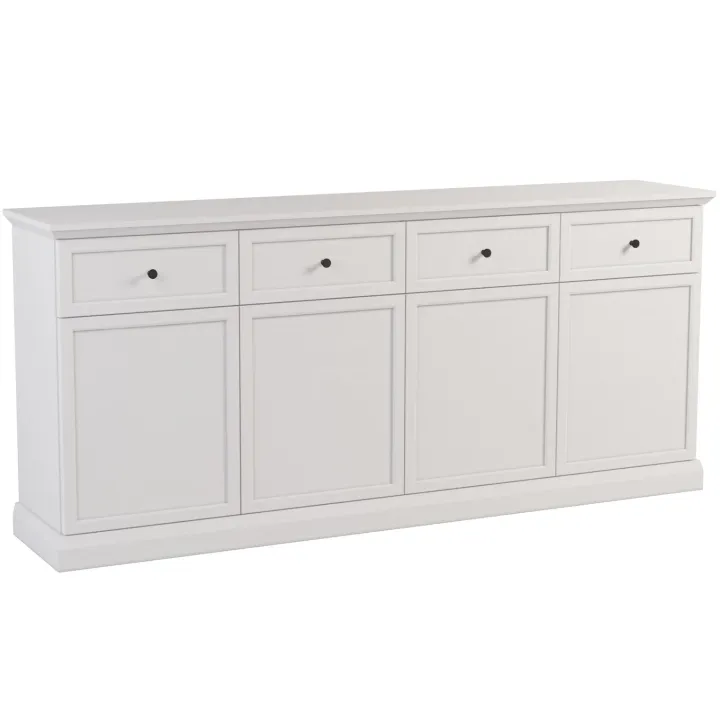 Madia moderna 193x86h cm 4 ante 4 cassetti shabby bianco Purro