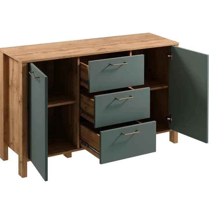 Madia moderna 138x81h cm 2 ante 3 cassetti rovere verde Leave