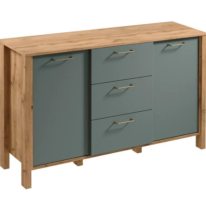 Madia moderna 138x81h cm 2 ante 3 cassetti rovere verde Leave