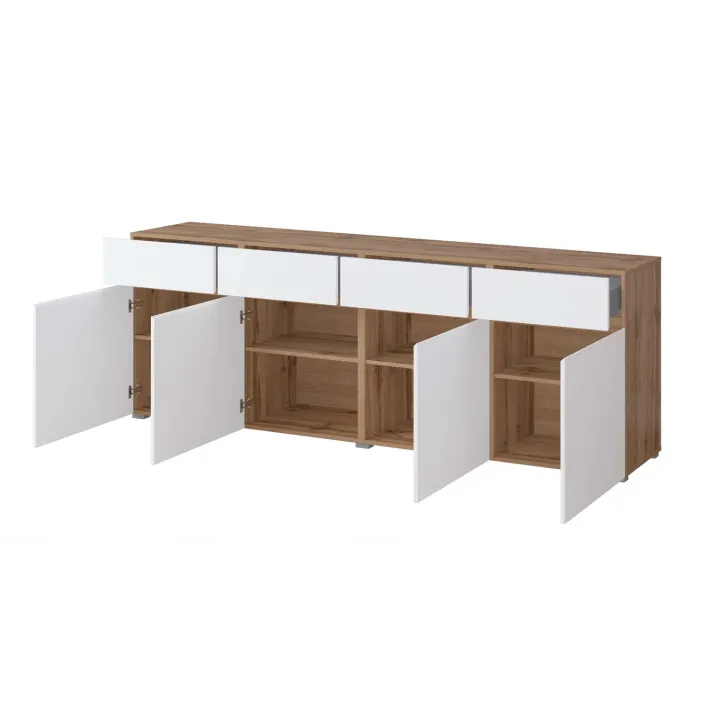 Madia moderna 225x78h cm 4 ante 4 cassetti bianco rovere Lolla