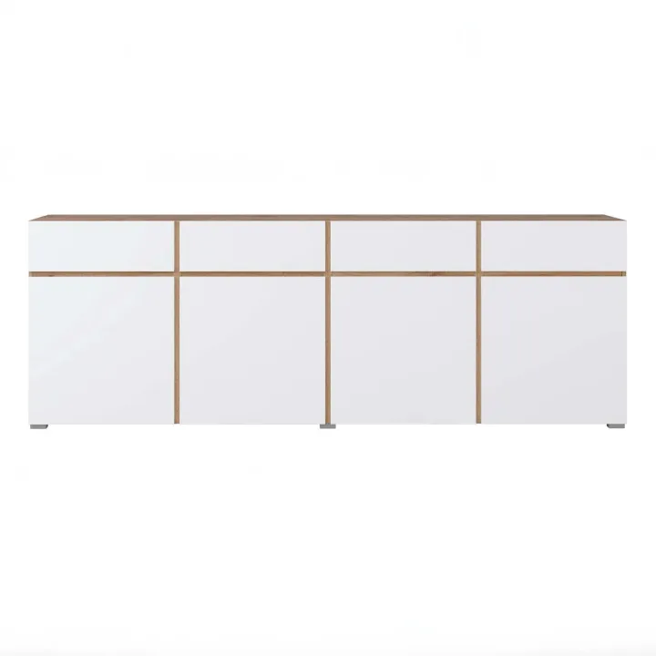 Madia moderna 225x78h cm 4 ante 4 cassetti bianco rovere Lolla