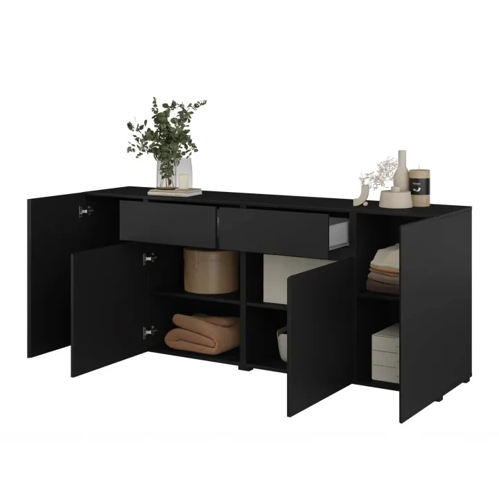 Madia moderna 195x78h cm 4 ante 2 cassetti nero Edge