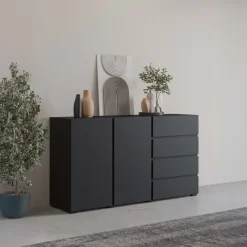 Madia moderna 138x78h cm 2 ante 4 cassetti nero Edge