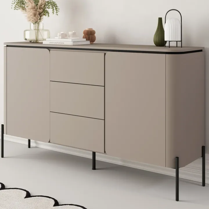 Madia moderna 163x95h cm 2 ante 3 cassetti tortora Carty