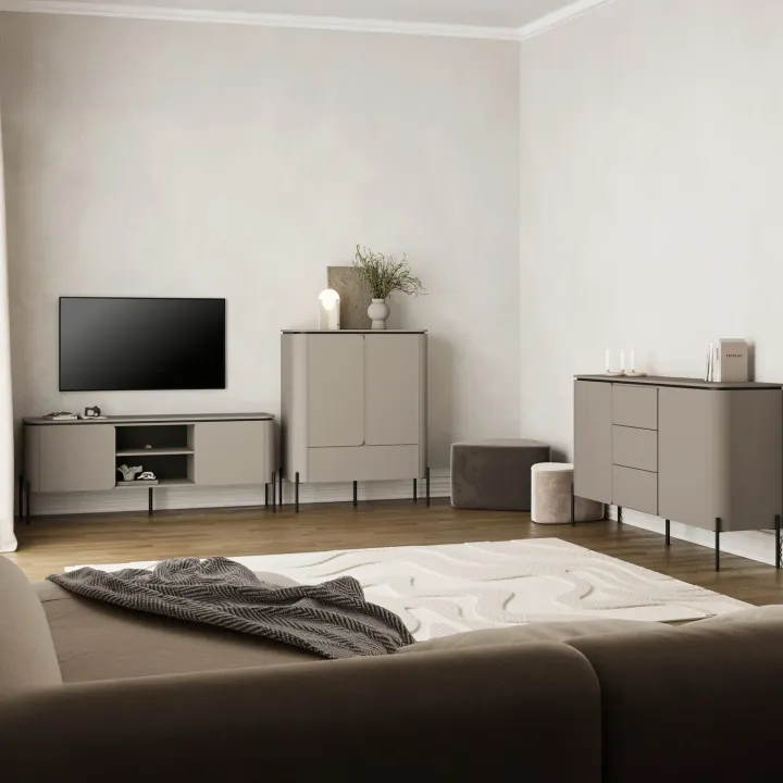 Madia moderna 163x95h cm 2 ante 3 cassetti tortora Carty