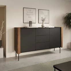 Madia moderna 142x83h cm 2 ante 3 cassetti noce nero Wrappy