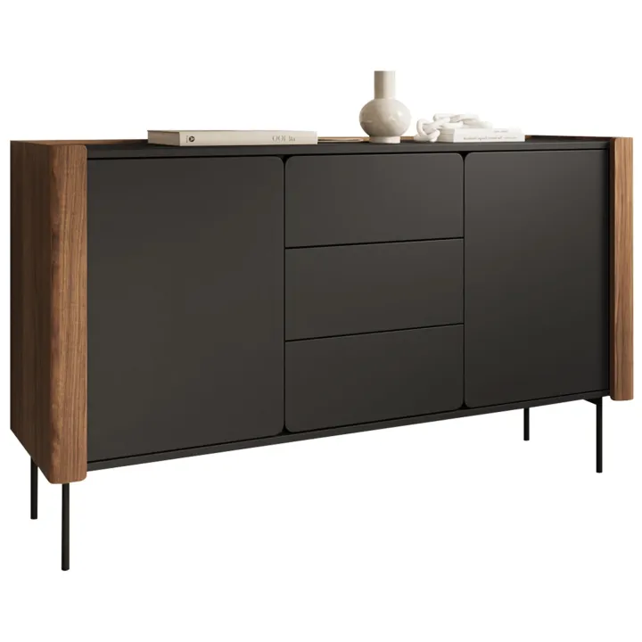 Madia moderna 142x83h cm 2 ante 3 cassetti noce nero Wrappy