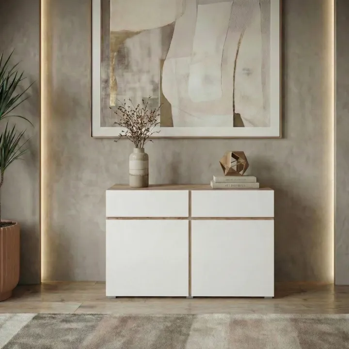 Madia moderna 120x78h cm 2 ante 2 cassetti bianco rovere Lolla