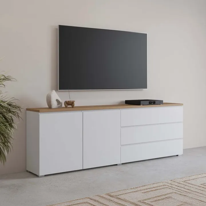 Madia moderna 200x68h cm 2 ante 3 cassetti bianco rovere Ischia