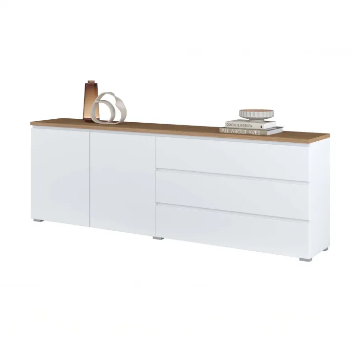 Madia moderna 200x68h cm 2 ante 3 cassetti bianco rovere Ischia