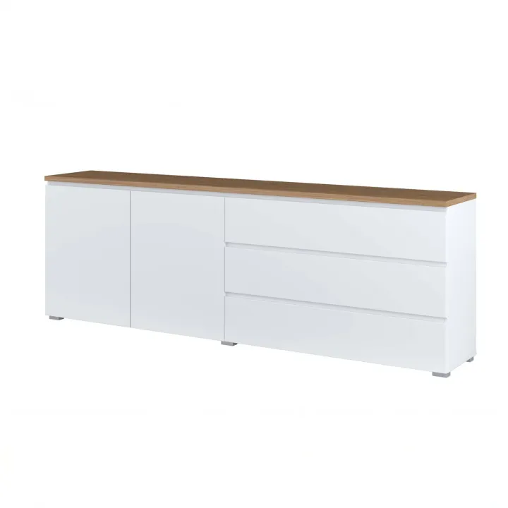 Madia moderna 200x68h cm 2 ante 3 cassetti bianco rovere Ischia