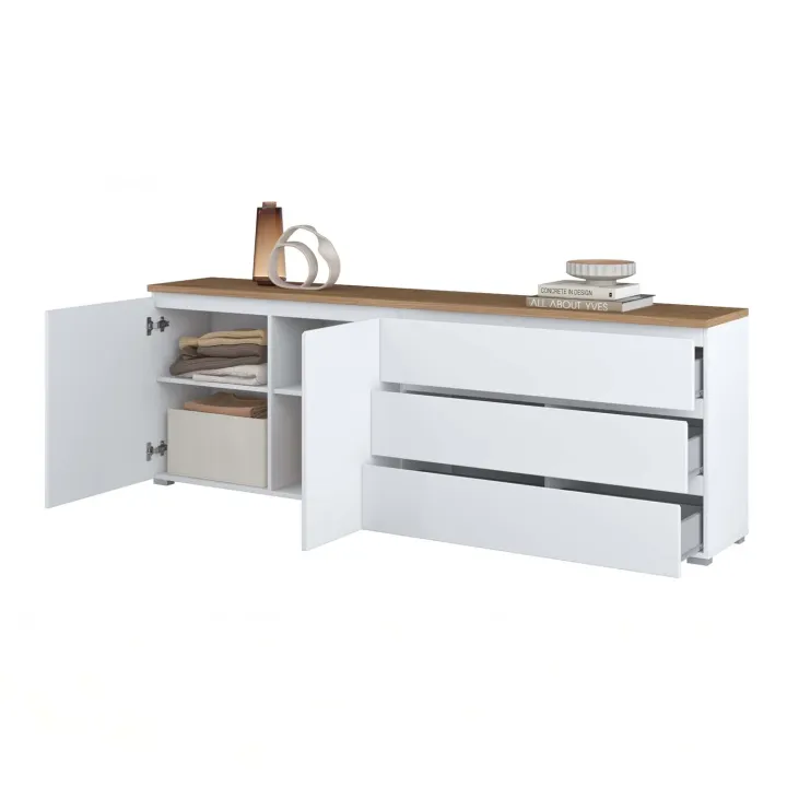 Madia moderna 200x68h cm 2 ante 3 cassetti bianco rovere Ischia
