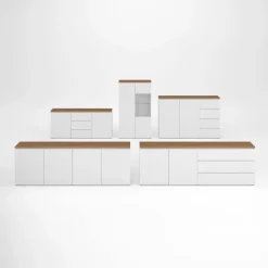 Madia moderna 200x68h cm 2 ante 3 cassetti bianco rovere Ischia