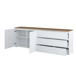 Madia moderna 200x68h cm 2 ante 3 cassetti bianco rovere Ischia