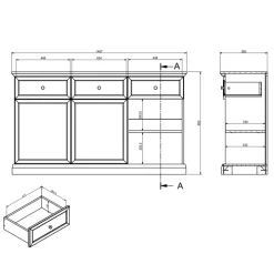 Madia moderna 146x86h cm 3 ante 3 cassetti shabby nero grafite Purro