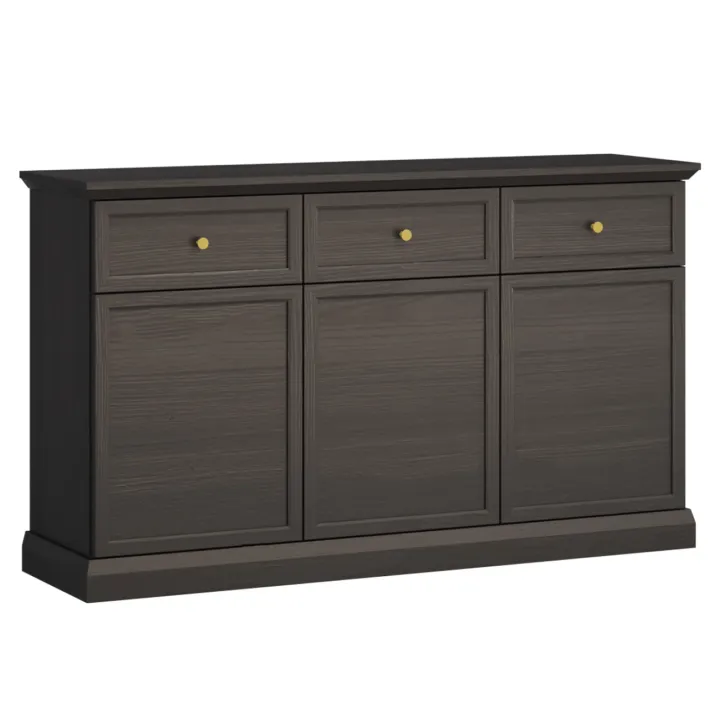 Madia moderna 146x86h cm 3 ante 3 cassetti shabby nero grafite Purro