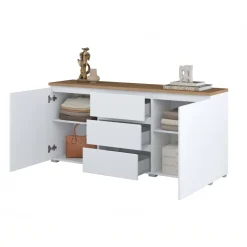 Madia moderna 150x68h cm 2 ante 3 cassetti bianco rovere Ischia