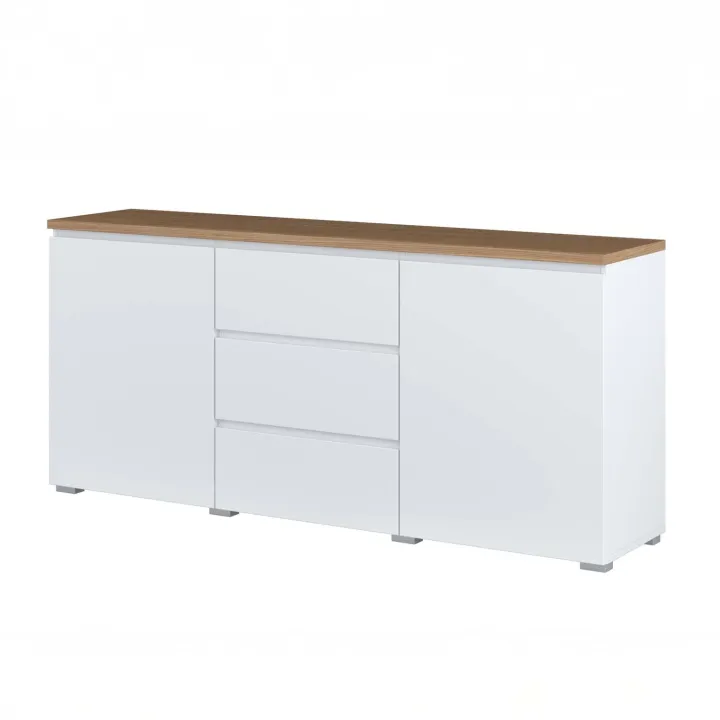 Madia moderna 150x68h cm 2 ante 3 cassetti bianco rovere Ischia