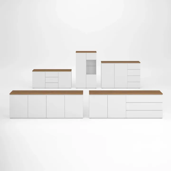Madia moderna 150x68h cm 2 ante 3 cassetti bianco rovere Ischia