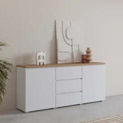 Madia moderna 150x68h cm 2 ante 3 cassetti bianco rovere Ischia