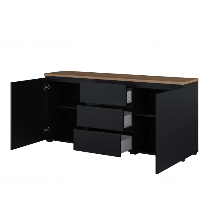Madia moderna 150x68h cm 2 ante 3 cassetti nero rovere Ischia