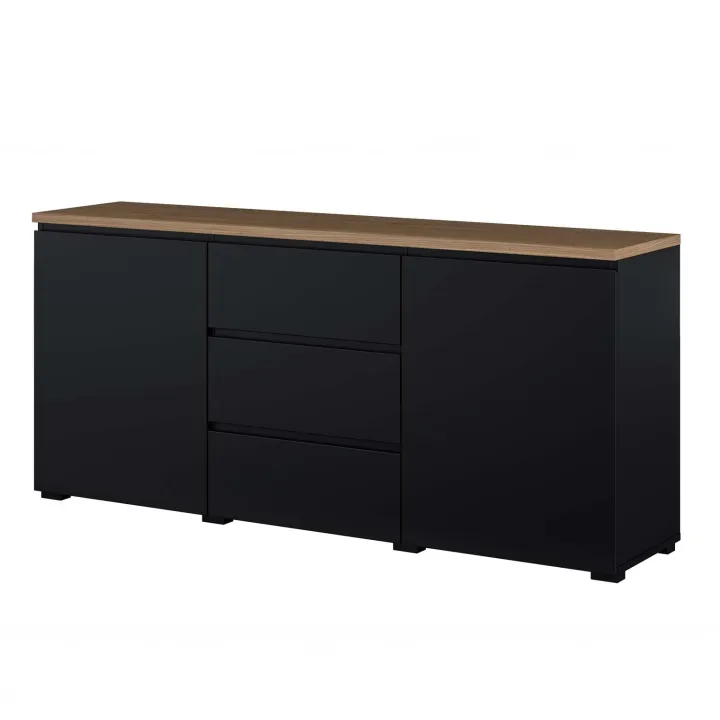 Madia moderna 150x68h cm 2 ante 3 cassetti nero rovere Ischia