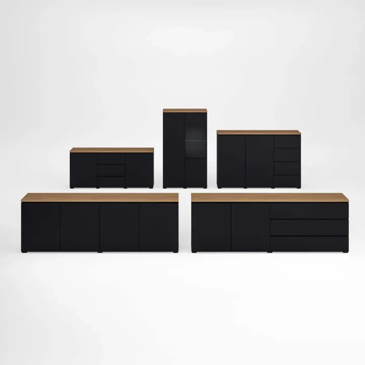 Madia moderna 150x68h cm 2 ante 3 cassetti nero rovere Ischia