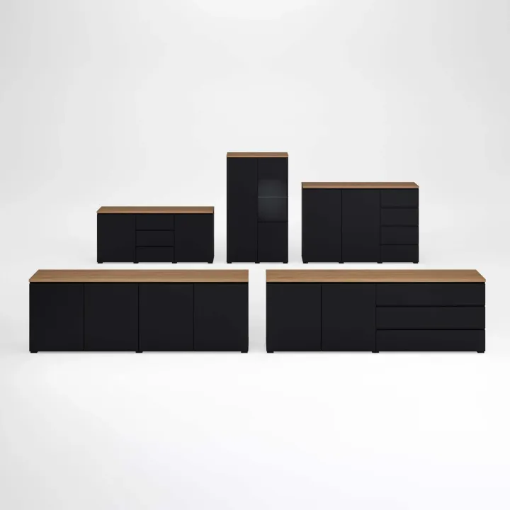 Madia moderna 200x68h cm 2 ante 3 cassetti nero rovere Ischia