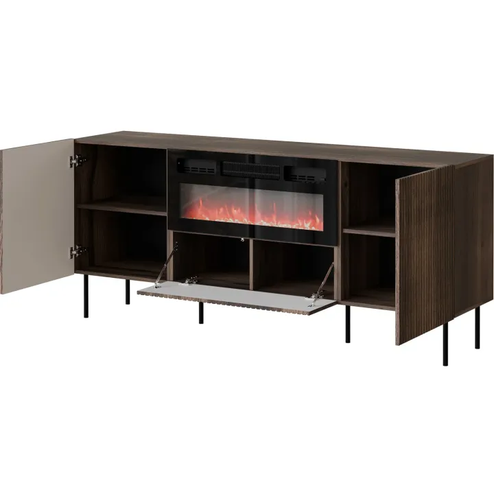 Madia moderna 181x81h cm 3 ante con caminetto elettrico noce cannettato Gabiot