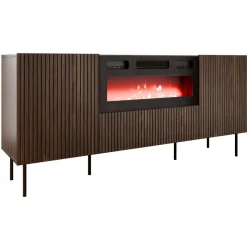 Madia moderna 181x81h cm 3 ante con caminetto elettrico noce cannettato Gabiot
