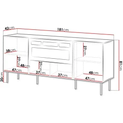 Madia moderna 181x81h cm 3 ante con caminetto elettrico noce cannettato Gabiot