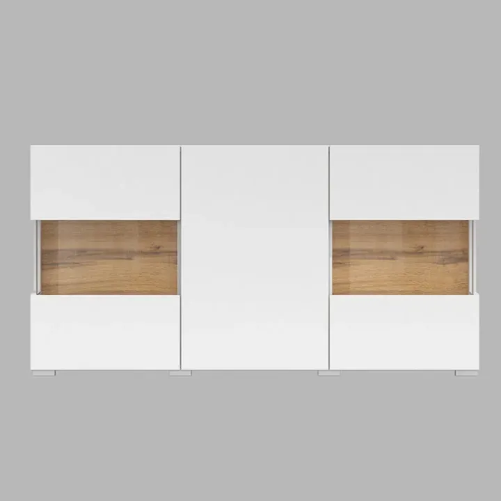 Madia moderna 120x62h cm 3 ante con vetrine bianco rovere Fusion