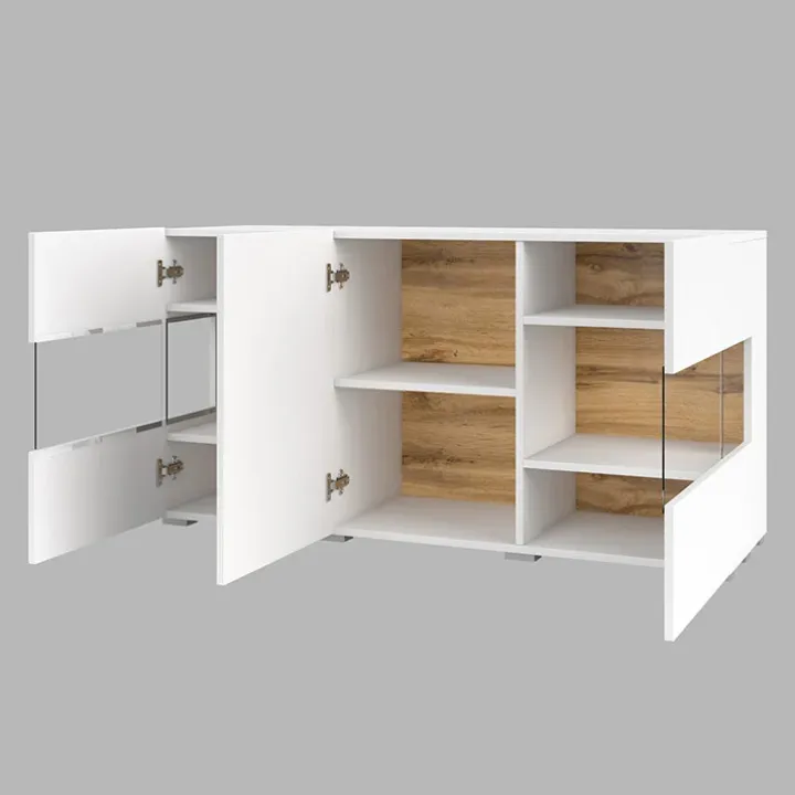 Madia moderna 120x62h cm 3 ante con vetrine bianco rovere Fusion