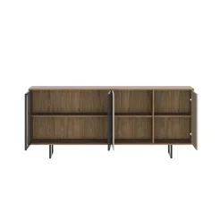 Madia moderna 200x87h cm 4 ante con vetrina rovere scuro tortora Domus