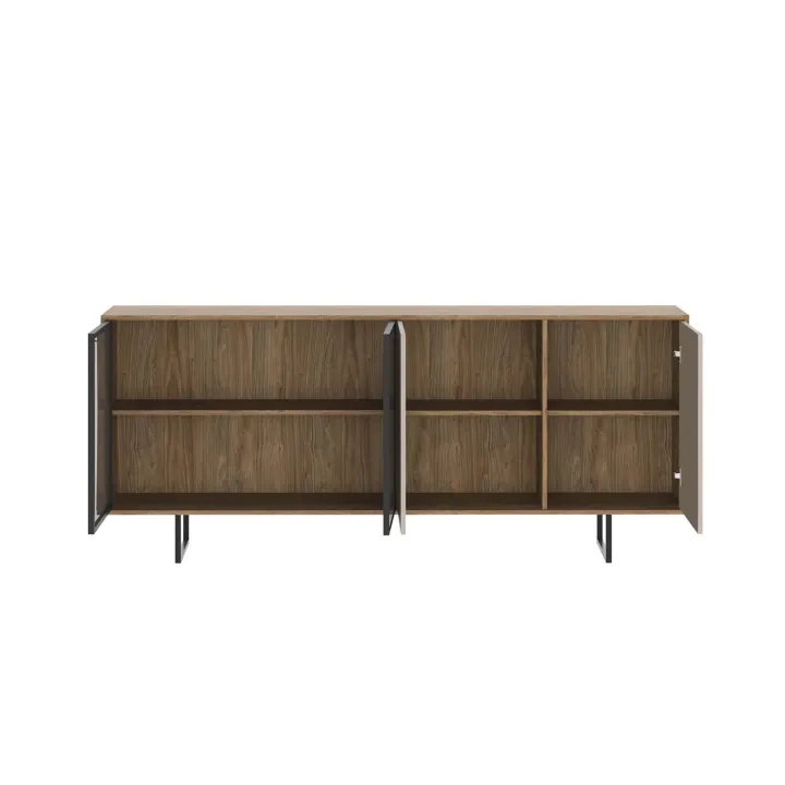 Madia moderna 200x87h cm 4 ante con vetrina rovere scuro tortora Domus